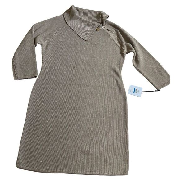 Women's Calvin Klein Gold beige sweater Dress Size L - Picture 12 of 13